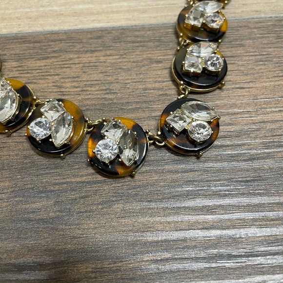 J Crew Tortoise Brown Beaded Crystal Statement Necklace - Picture 2 of 7